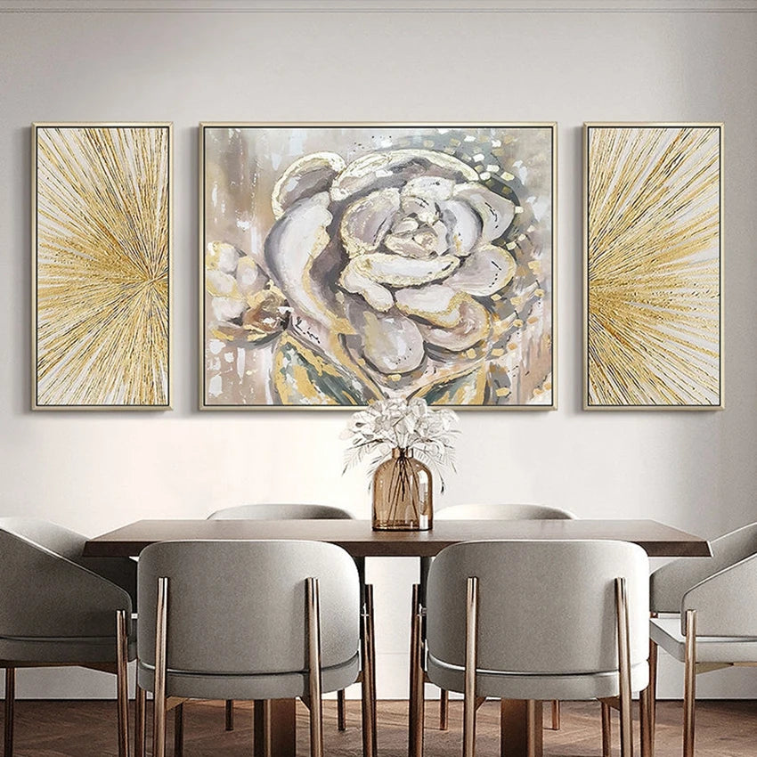 3-Panel Handmade Abstract Floral Oil Painting | Canvas Wall Art Canvas Wall Art Peaceful Pleasures Health and Wellness