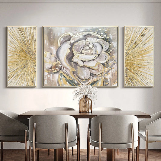 3-Panel Handmade Abstract Floral Oil Painting | Canvas Wall Art Canvas Wall Art Peaceful Pleasures Health and Wellness