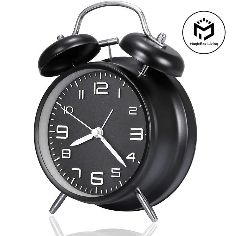 4 Inch Twin Bell Loud Alarm Clock Metal Frame 3D Dial with Backlight Battery Operate Desk Table Alarm Clock For Home and Office Peaceful Pleasures Health and Wellness