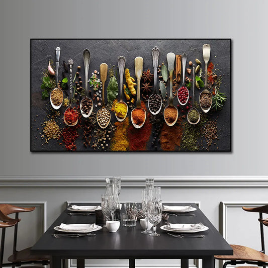 Grains Spices Spoon Peppers Canvas Painting Kitchen Decoration Posters Prints For Dining room Wall Art Pictures Home Art Decor Peaceful Pleasures Health and Wellness