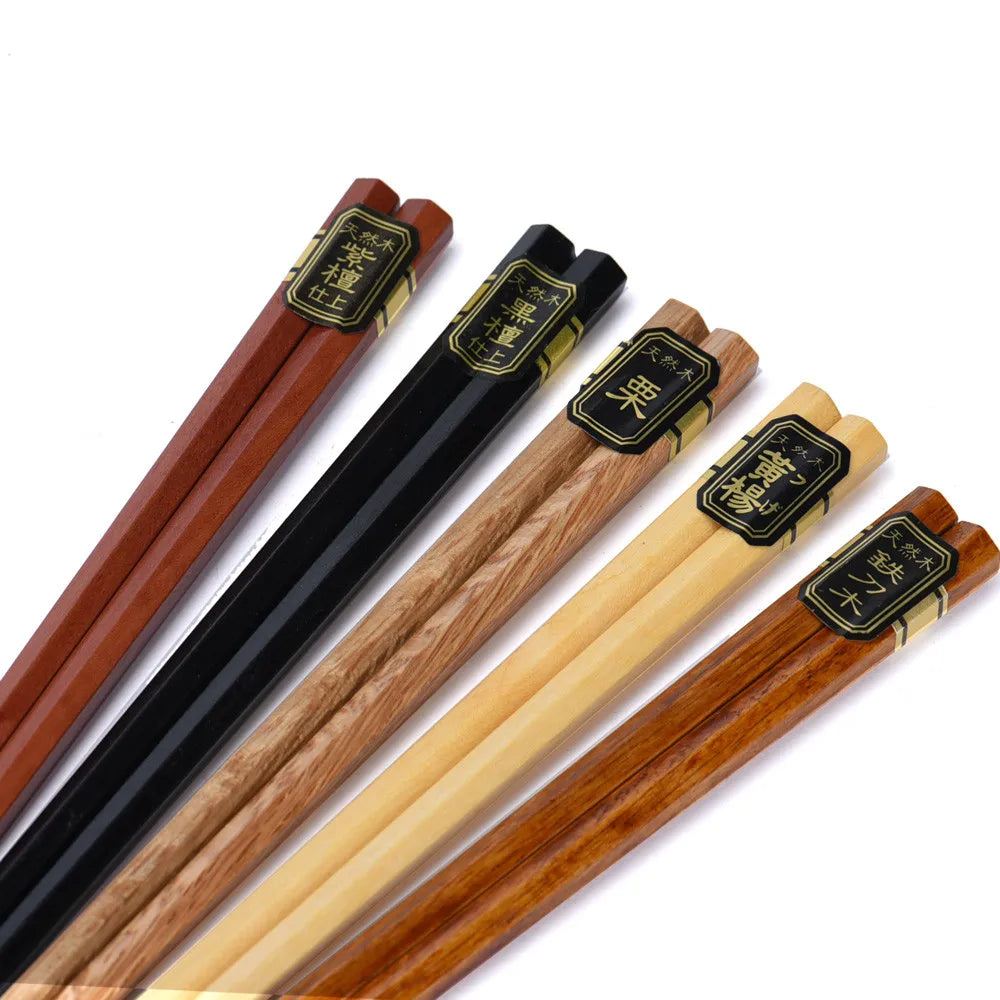 5 Pair Janpanese Korean Food Wooden Chopsticks Reusable Natural Beech Chopsticks Chinese Set Palillos Japanese Gift Pack Peaceful Pleasures Health and Wellness