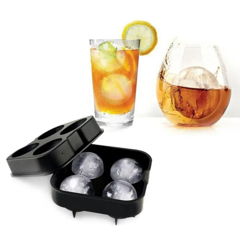 Silicone Ice Ball Maker Tray – 4 Round Molds for Whiskey & Cocktails