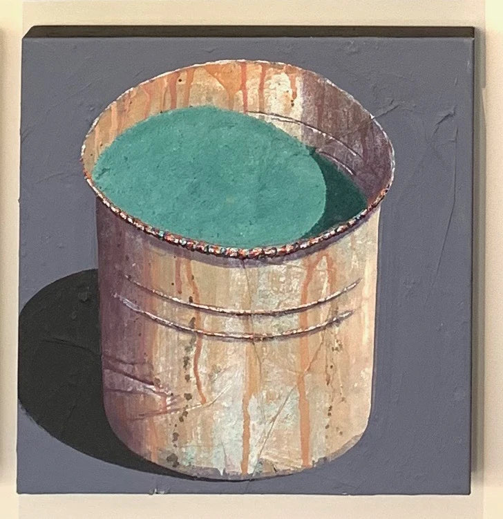 Hand-painted Oil Painting Paintings of Stephane Braud, Acrylic Painting, Paint Bucket with Paint Framed, Ready to Hang Peaceful Pleasures Health and Wellness Gray green 35x35cm