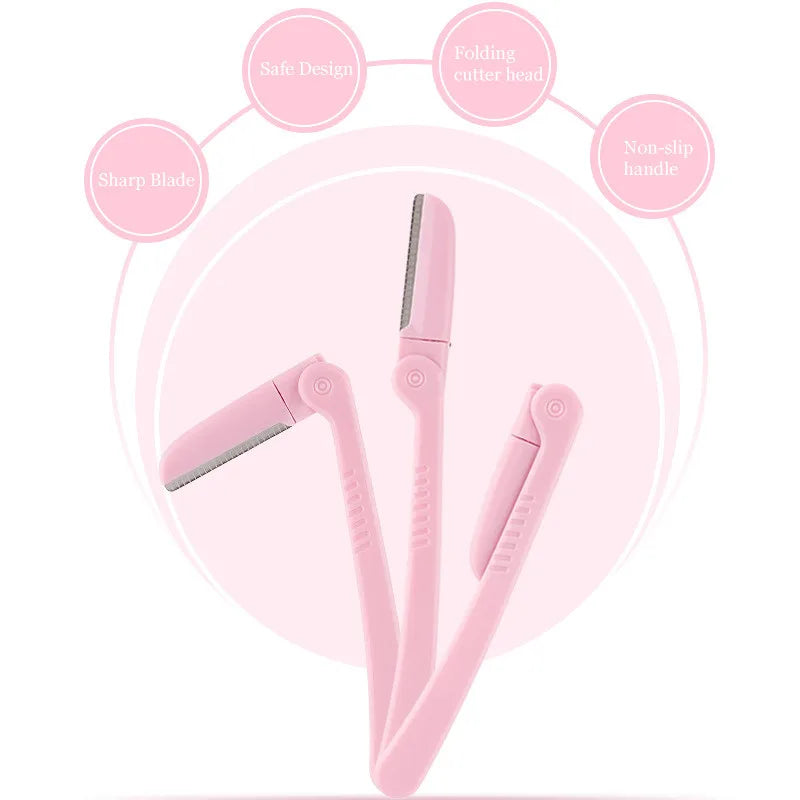 3-Pc Pink Folding Eyebrow Trimmer Set | Precision Face Shaper