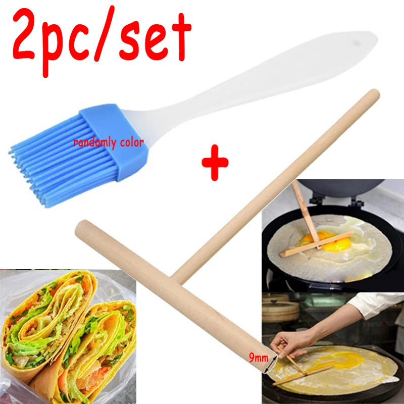 1Set Chinese Specialty Crepe Maker Pancake Batter Wooden Spreader Stick Home Kitchen Tool Restaurant Canteen Specially Supplies Peaceful Pleasures Health and Wellness