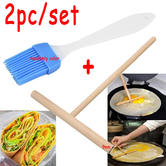 1Set Chinese Specialty Crepe Maker Pancake Batter Wooden Spreader Stick Home Kitchen Tool Restaurant Canteen Specially Supplies Peaceful Pleasures Health and Wellness