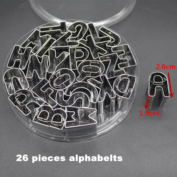 35-Piece Stainless Steel Alphabet Letter & Number Cookie Cutter Set | Fondant, Biscuit & Cake Decorating