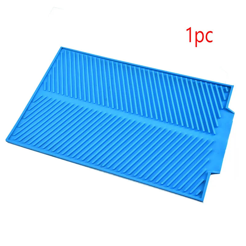 4pcs/set Dish Drying Mat Heat Resistant Non-slip Tray Silicone Tableware Dishwaser Pad Dinnerware Table Mat Placemat 39*25cm Peaceful Pleasures Health and Wellness blue-1pc L 39x25cm