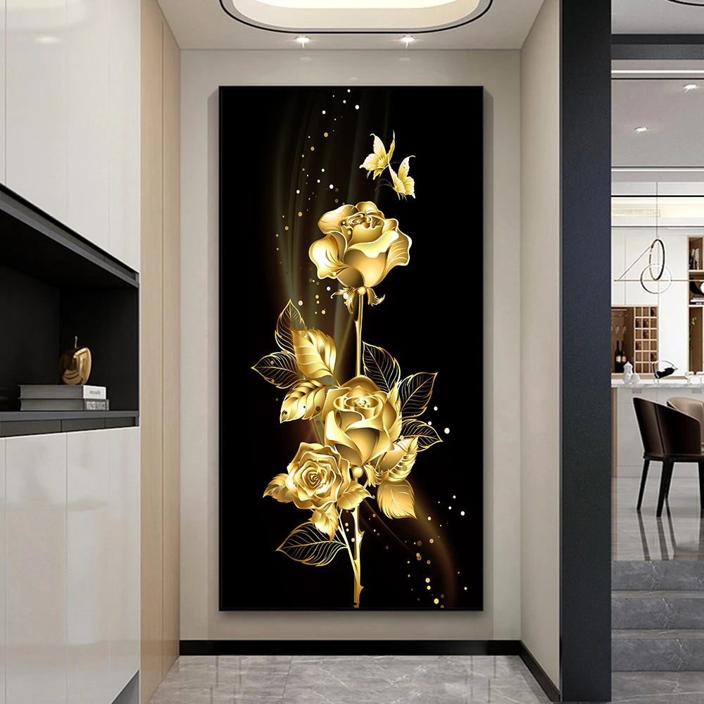 Abstract Golden Leaves and Flower Tree Oil Painting on Canvas Posters and Prints Wall Art Pictures for Living Room Cuadros Decor Peaceful Pleasures Health and Wellness