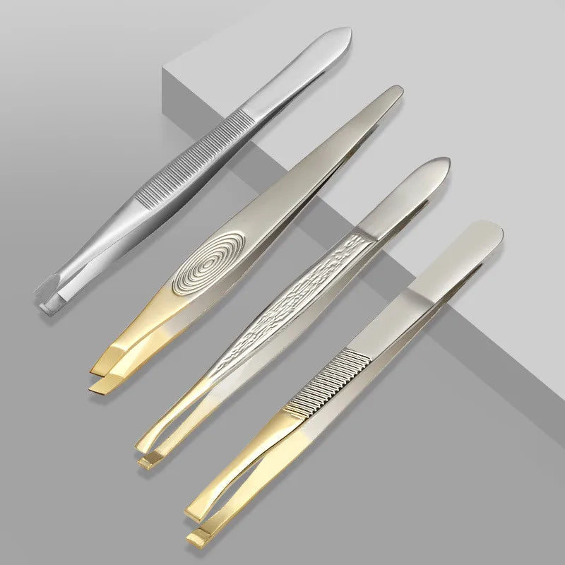 Stainless Steel Eyebrow Tweezers – Slant & Flat Tip
