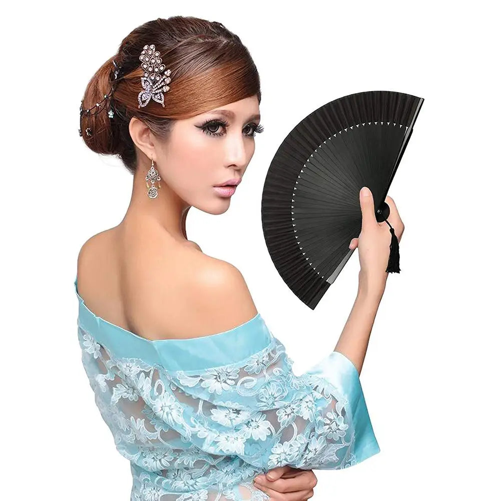 Bamboo Hand Fan Elegant Carved Hand Held Folding Fans Bamboo Wood Silk Folding Fans For Events Home Decoration Peaceful Pleasures Health and Wellness