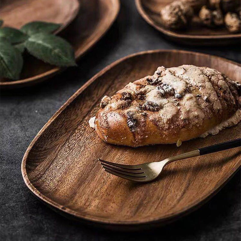 Irregular Oval Solid Acacia Wood Serving Plate & Tray | Natural Grain – Fruit, Dessert, Charcuterie & Tea