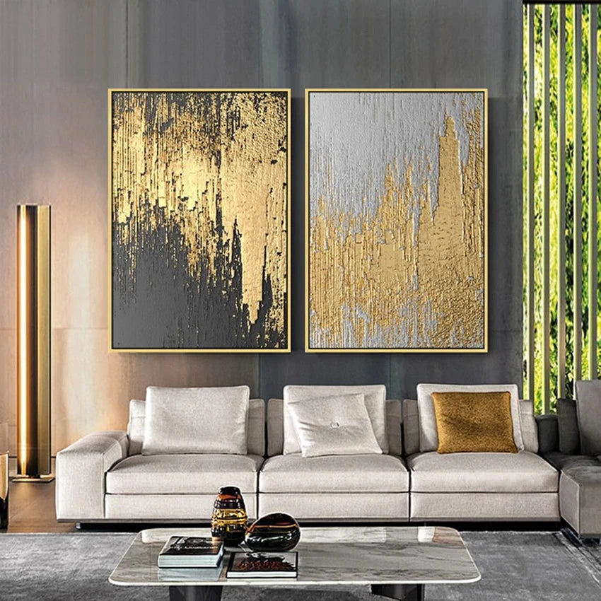 Nordic design abstract golden walll pictures for Christmas home decoration Hand painted oil painting on canvas for living room Peaceful Pleasures Health and Wellness