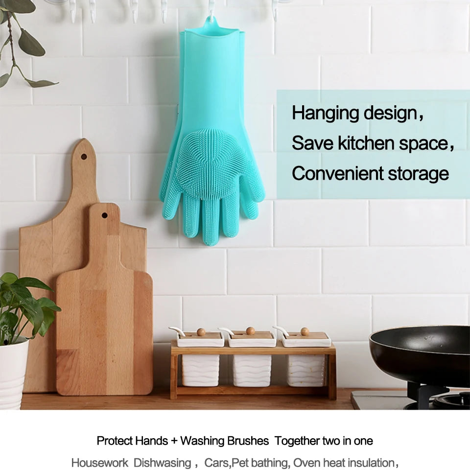 2PCS Multifunction Silicone Cleaning Gloves Magic Silicone Dish Washing Gloves for Kitchen Household Silicone Dishwashing Gloves Peaceful Pleasures Health and Wellness