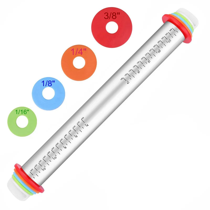 17-Inch Adjustable Stainless Steel Rolling Pin | 4 Thickness Rings & Silicone Baking Mat