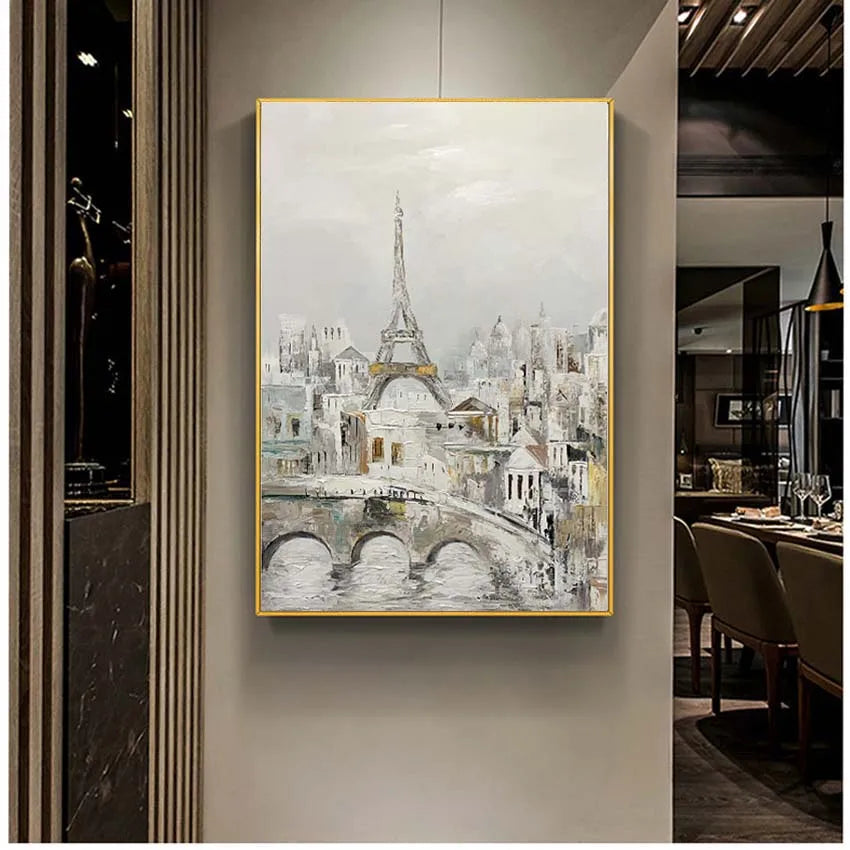 Eiffel Tower Handmade Canvas Frameless Oil Painting Home Decor Abstract Art Poster For Bedroom Living Room Hotel Restaurant KTV Peaceful Pleasures Health and Wellness no frame 60cmx90cm