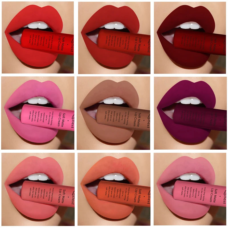Nude Matte Lip Gloss Long-lasting Velvet Lipstick Waterproof Non-stick Cup Sexy Red Dark Lip Tint Purple Black Lip Glaze Makeup Peaceful Pleasures Health and Wellness