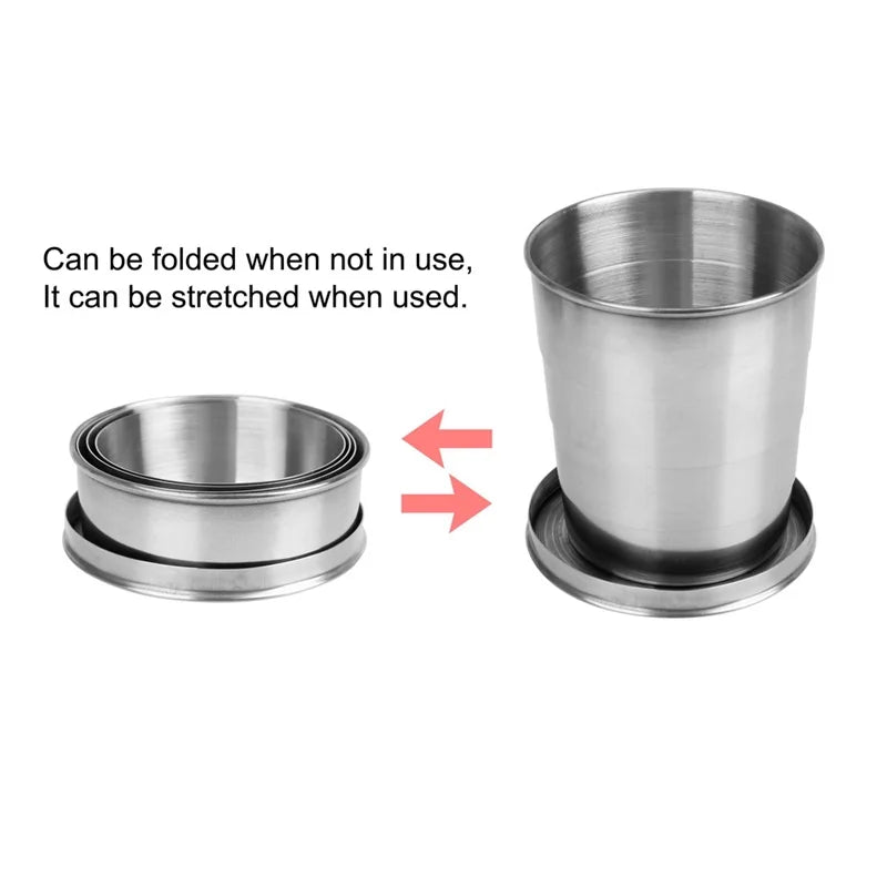 Mini Stainless Steel Portable Outdoor Travel Camping Folding Collapsible Cup Telescopic Mug with Keychain 75Ml /140Ml /240Ml Peaceful Pleasures Health and Wellness