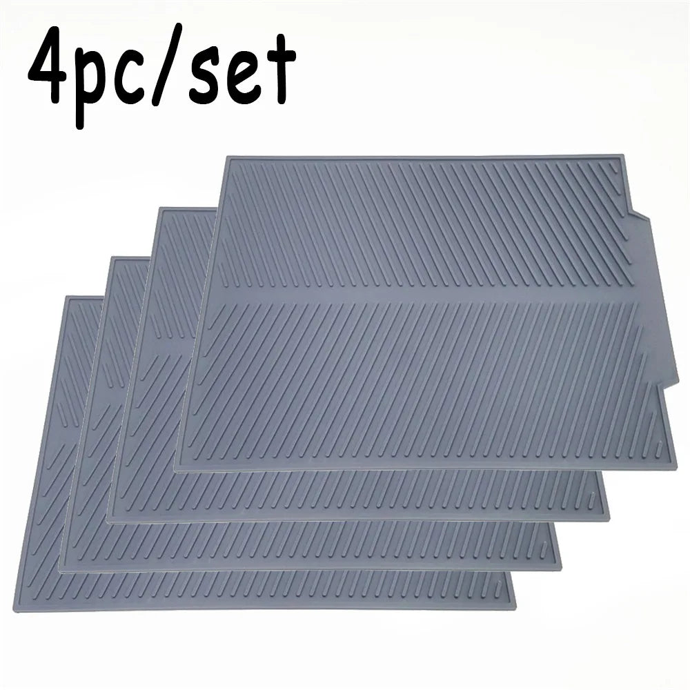 4pcs/set Dish Drying Mat Heat Resistant Non-slip Tray Silicone Tableware Dishwaser Pad Dinnerware Table Mat Placemat 39*25cm Peaceful Pleasures Health and Wellness Grey-4pcs L 39x25cm
