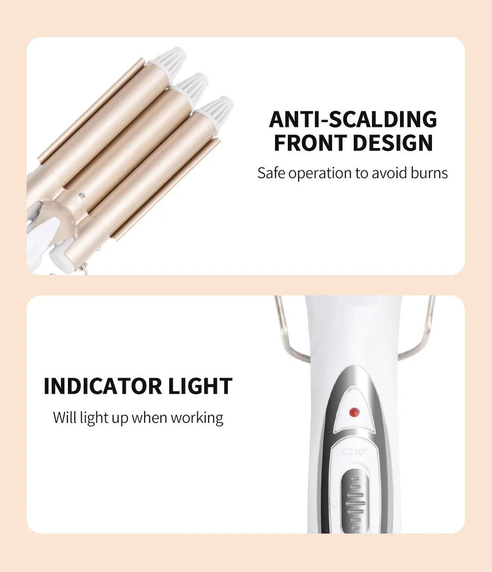 Professional Curling Iron Ceramic Triple Barrel Electric Irons Curlers Hair Styler Waver Styling Hair Curler Triple Barrels Tool Peaceful Pleasures Health and Wellness