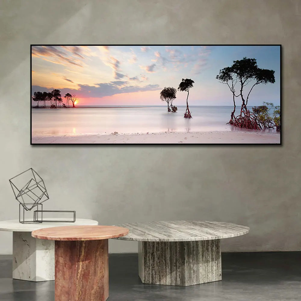 Modern Beach Dusk Seascape Picture Print on Canvas Painting Home Decor Coastline Posters Wall Art Pictures for Living Room Decor Peaceful Pleasures Health and Wellness