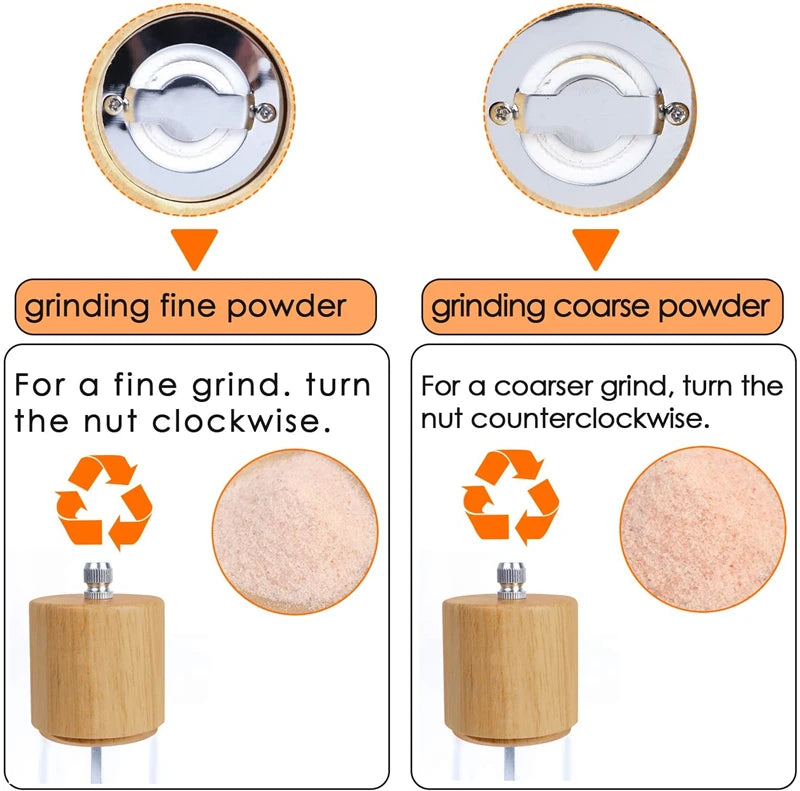 6/8in Salt and Pepper Grinder Mill Oak Wood Manual Seasoning Spice Mill Adjustable Ceramic Grinding Core Kitchen Grinding Tools Peaceful Pleasures Health and Wellness