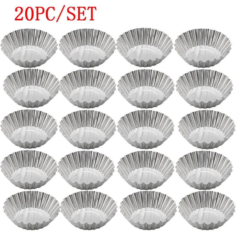 20-Pack Aluminum Chrysanthemum Egg Tart & Cake Mold Set | 7cm Reusable Baking Molds