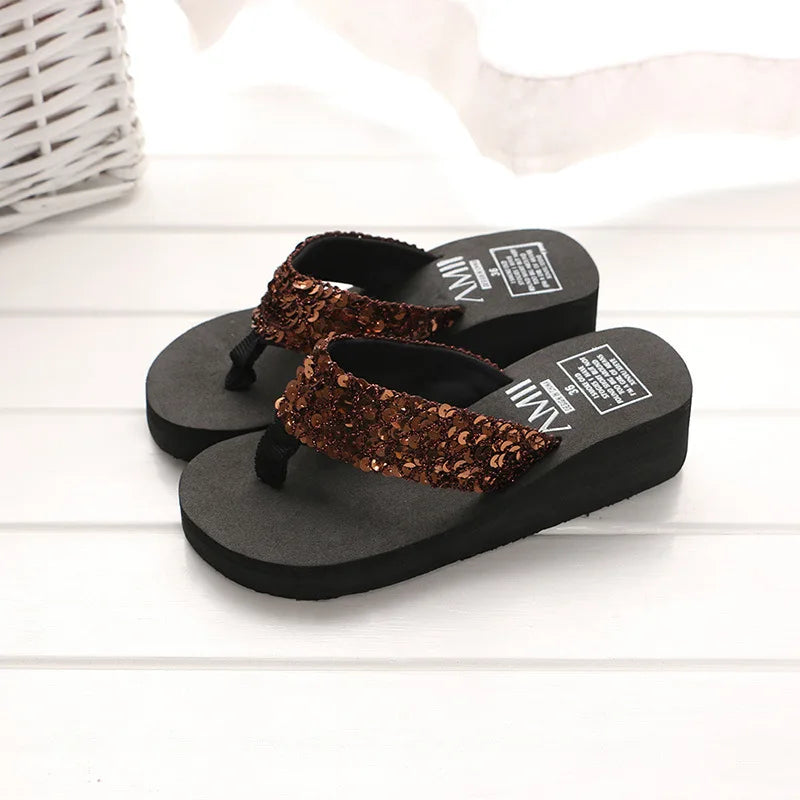 Women's Sequin Flip Flops – Anti-Slip Beach Sandals & Slippers