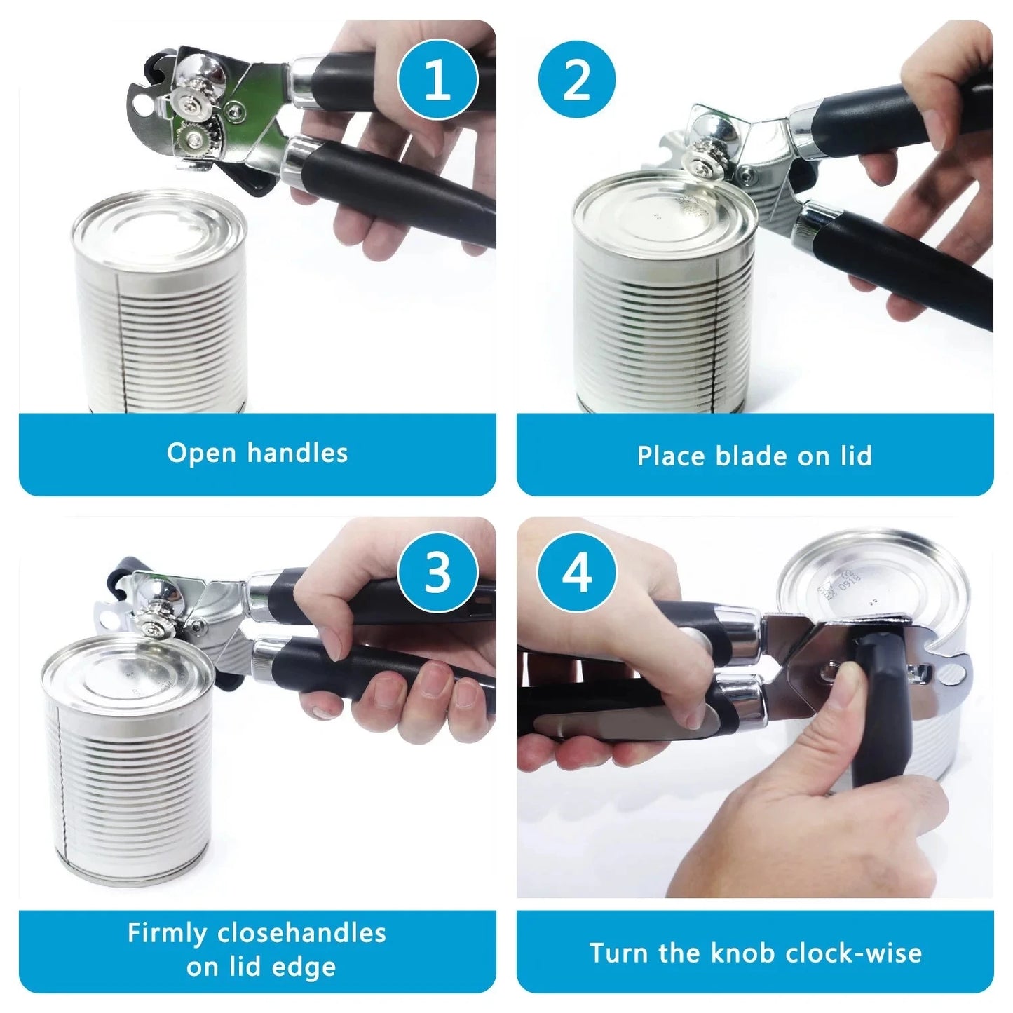 3-in-1 Professional Ergonomic Side-Cut Can Opener – Safety Smooth Cut, Non-Slip Handle, Stainless Steel