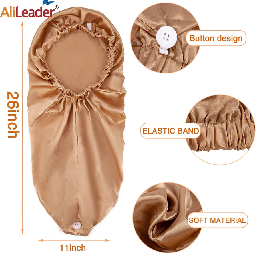 Long Sleep Cap For Women 1 Pack Large Soft Elastic Band Satin Bonnet For Braids Dreadlocks Long Curly Hair 12 Colors Choose Peaceful Pleasures Health and Wellness