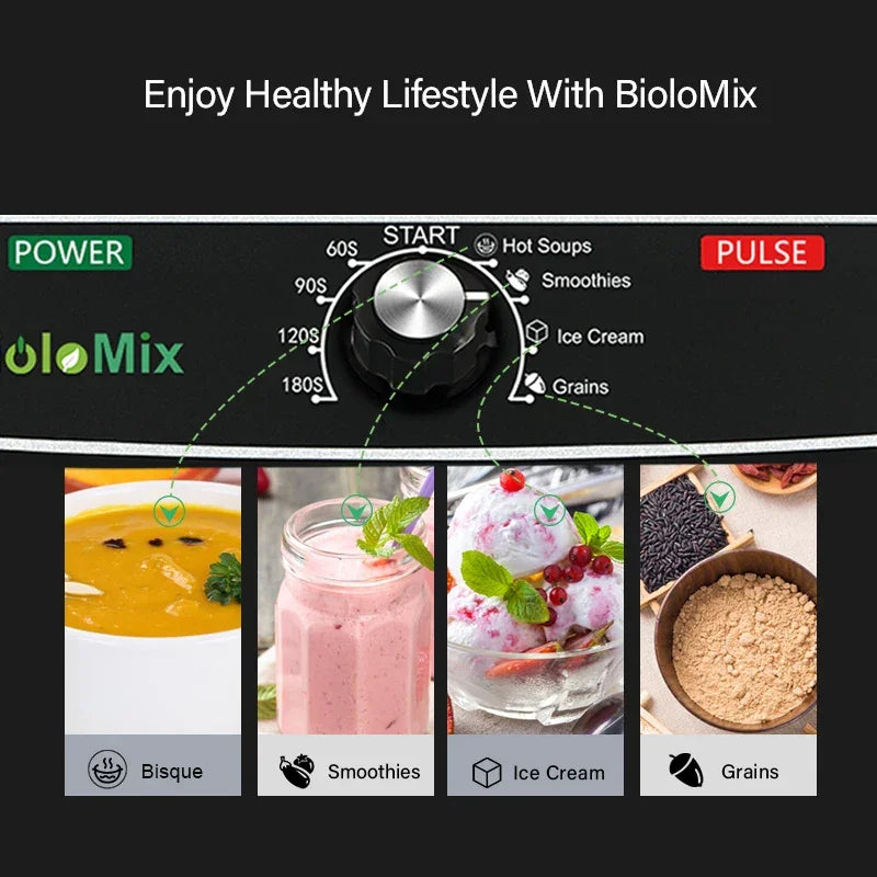 BioloMix BPA Free 2L Jar 2200W Professional Smart Timer Pre-programed Blender Mixer Juicer Food Processor Ice Smoothies Crusher Peaceful Pleasures Health and Wellness