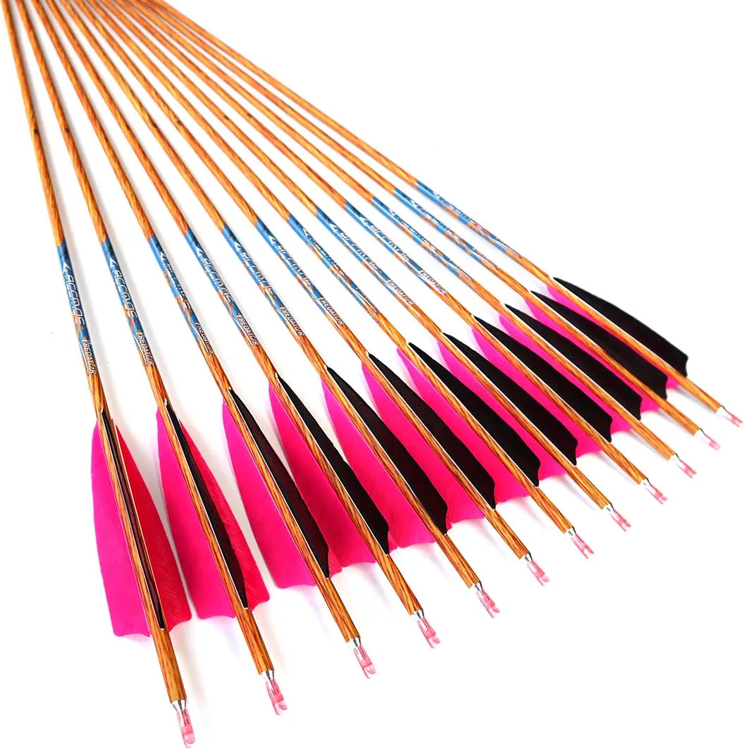 6 Wood Skin Carbon Arrows Spine 350 400 500 600 700 5 Real Feather