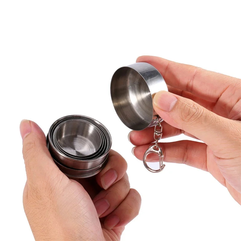 Mini Stainless Steel Portable Outdoor Travel Camping Folding Collapsible Cup Telescopic Mug with Keychain 75Ml /140Ml /240Ml Peaceful Pleasures Health and Wellness