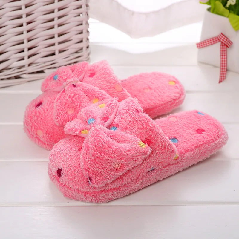Women's Winter Plush Slippers | Cute Bow Non-Slip House Shoes