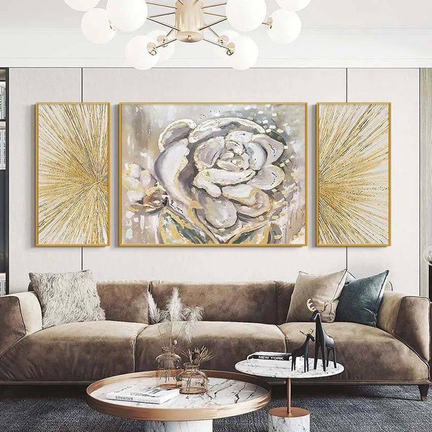 3-Panel Handmade Abstract Floral Oil Painting | Canvas Wall Art Canvas Wall Art Peaceful Pleasures Health and Wellness