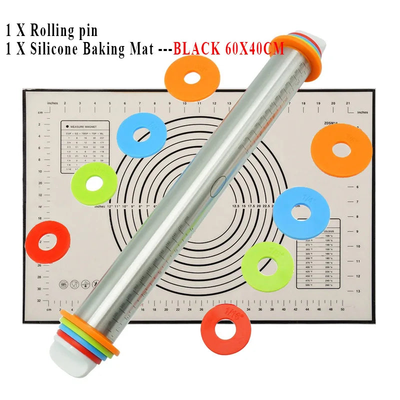 17-Inch Adjustable Stainless Steel Rolling Pin | 4 Thickness Rings & Silicone Baking Mat