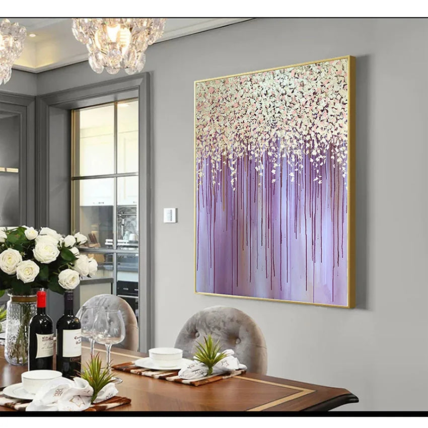 Abstract Purple Handmade Canvas Oil Painting Textured Frameless Wall Art Decoration Hung In Living Room Hotel Restaurat Bedroom Peaceful Pleasures Health and Wellness