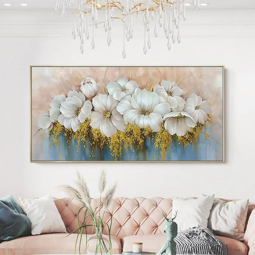 Household goods wall art beautiful flowers canvas oil painting hand-made hanging in the hotel restaurant living room and bedroom Peaceful Pleasures Health and Wellness