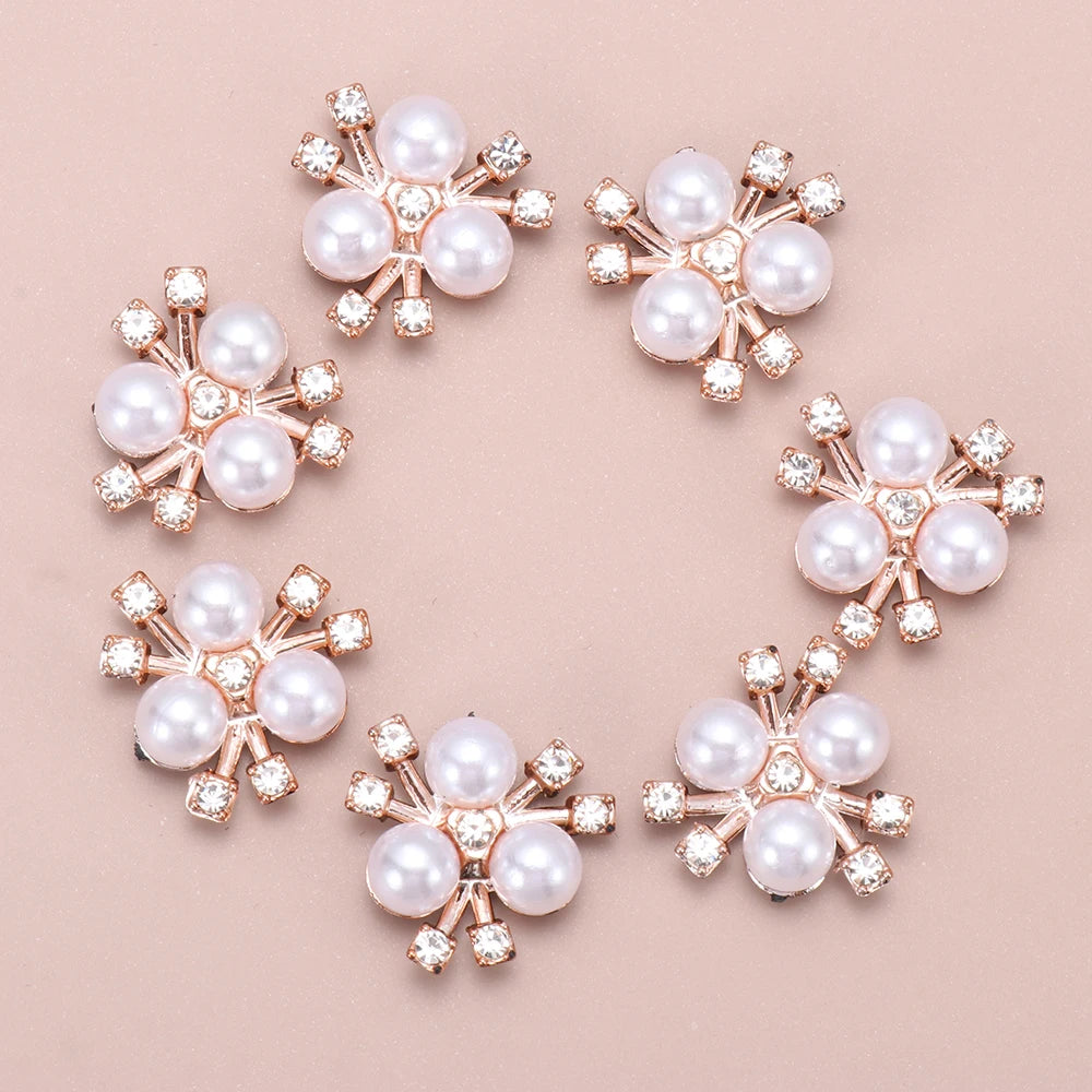 10PCS Pearl Flower Rhinestone Buttons | Crystal Sewing Embellishments