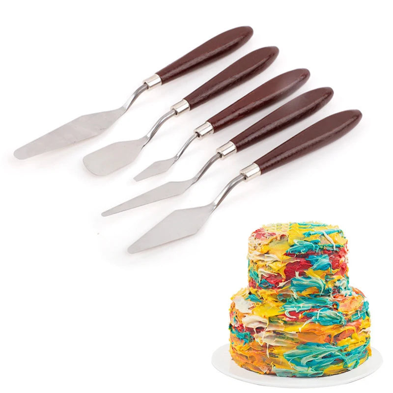 5-Piece Stainless Steel Baking & Pastry Spatula Set – Fondant Cream Scraper & Sculpting Tools