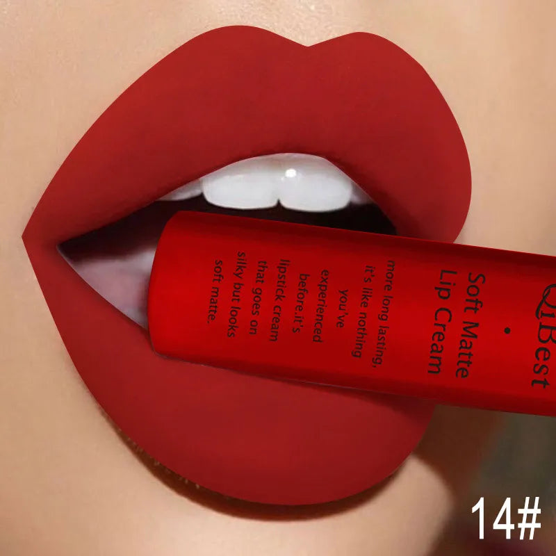 QIBEST Sexy Long Lasting Velvet Matte Lip Gloss Liquid Lipstick Lip Makeup Women Beauty Red Nonstick Cup Waterproof Lipgloss Peaceful Pleasures Health and Wellness 14