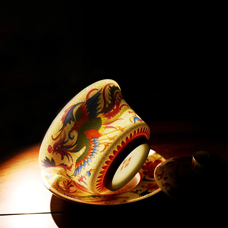 HMLOVE Enamel Sancai Gaiwan Large Capacity White Porcelain Cover Bowl