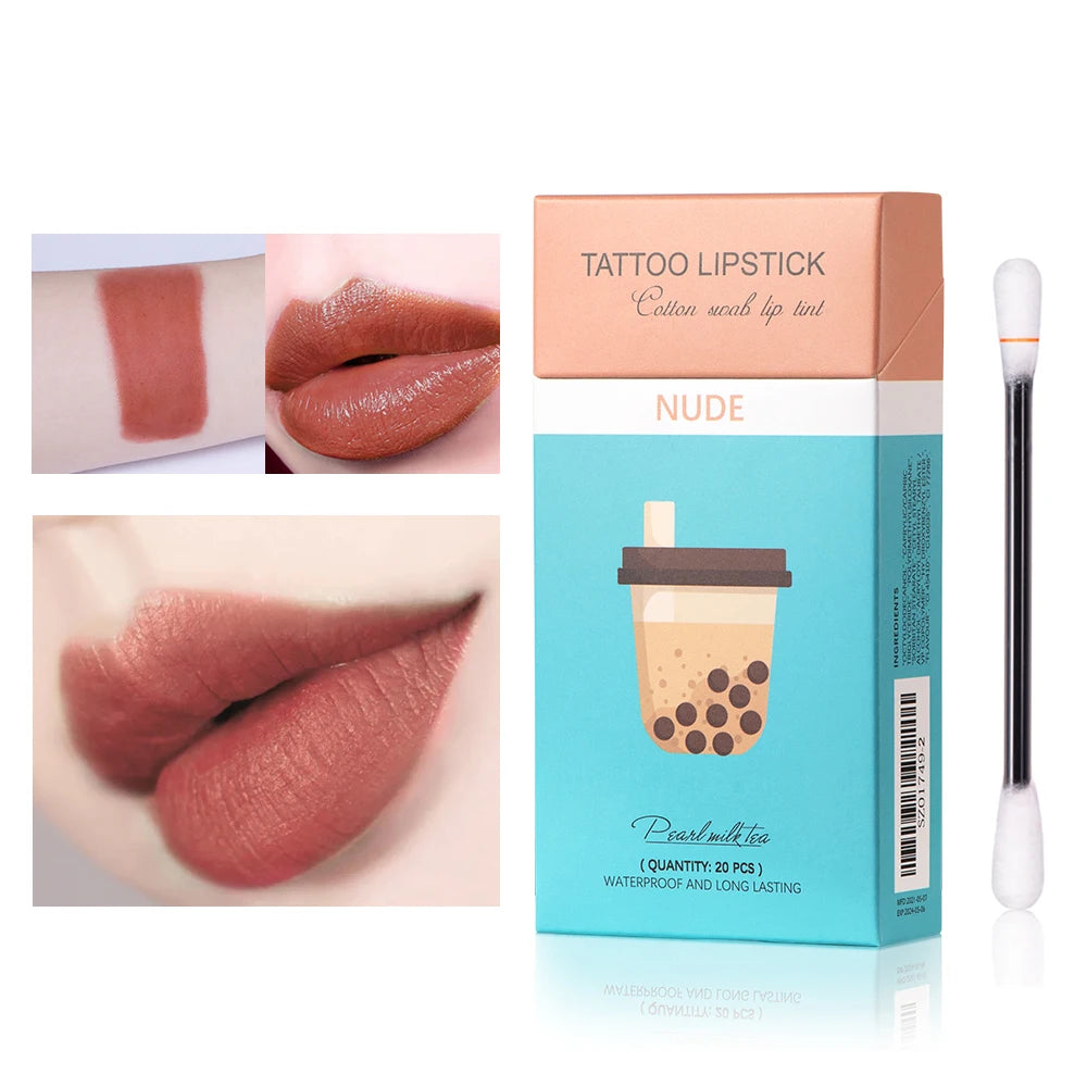20pcs Cigarette Cotton Swab Lipstick Tattoo Lipstick Non-Stick Long-Lasting Waterproof and Kiss-proof Lip Durable Lip Stain Set Peaceful Pleasures Health and Wellness nude