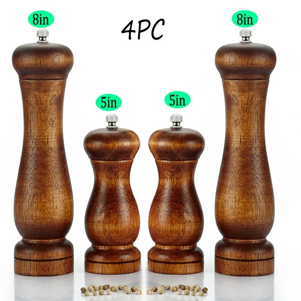 4PC Oak Pepper Grinder Coarse Salt Solid Wooden Oak Pepper Mill Handheld With Adjustable Ceramic Core Manual Kitchen Tools Peaceful Pleasures Health and Wellness 4PC 8inch 5inch