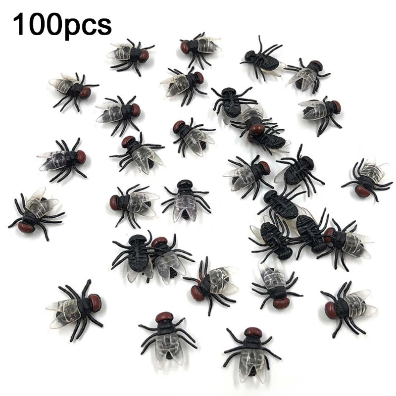100 Pcs Fake Flies Plastic Bug Prank Toys | Halloween Party