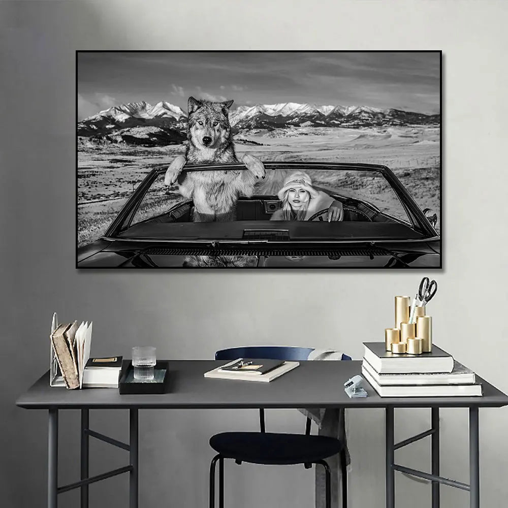 Wild Wolves Animal Wall Art Posters White Black Canvas Print Nauty Girl Driving Car Canvas Paintings Pictures For Home Decor Peaceful Pleasures Health and Wellness