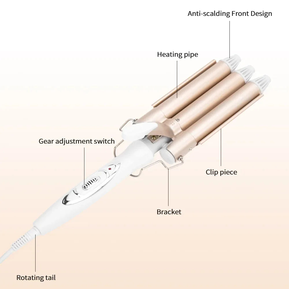 Professional Curling Iron Ceramic Triple Barrel Electric Irons Curlers Hair Styler Waver Styling Hair Curler Triple Barrels Tool Peaceful Pleasures Health and Wellness