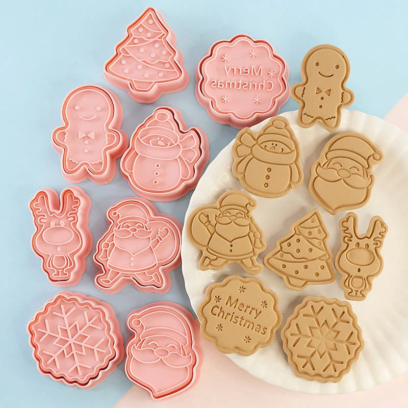 8-Piece Christmas & Halloween 3D Cookie Cutter & Stamp Embosser Set – DIY Biscuit & Cake Molds