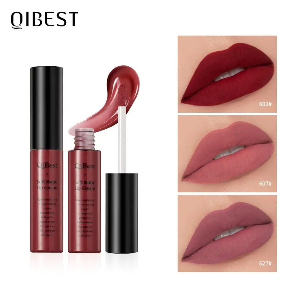 QIBEST Sexy Long Lasting Velvet Matte Lip Gloss Liquid Lipstick Lip Makeup Women Beauty Red Nonstick Cup Waterproof Lipgloss Peaceful Pleasures Health and Wellness