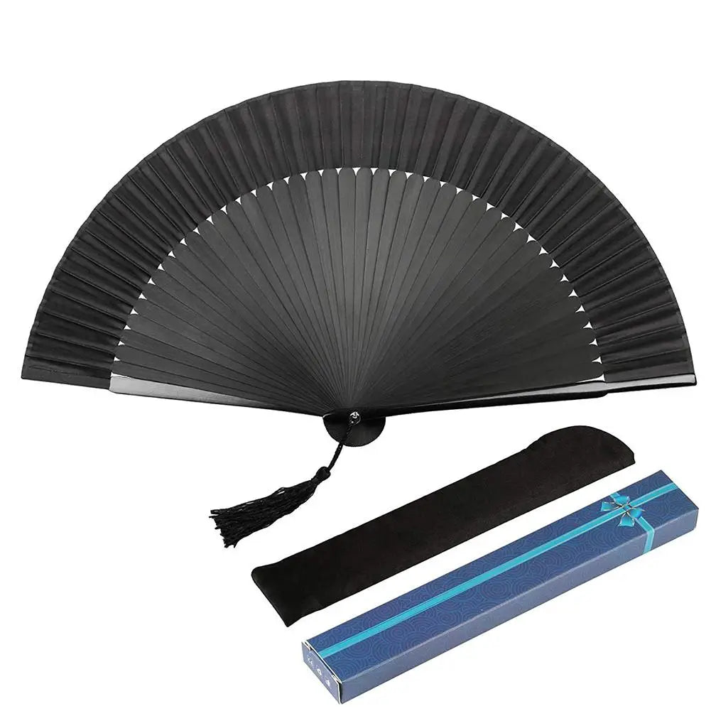 Bamboo Hand Fan Elegant Carved Hand Held Folding Fans Bamboo Wood Silk Folding Fans For Events Home Decoration Peaceful Pleasures Health and Wellness black CN